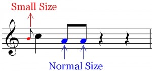 Comparing the grace note size to the normal note size